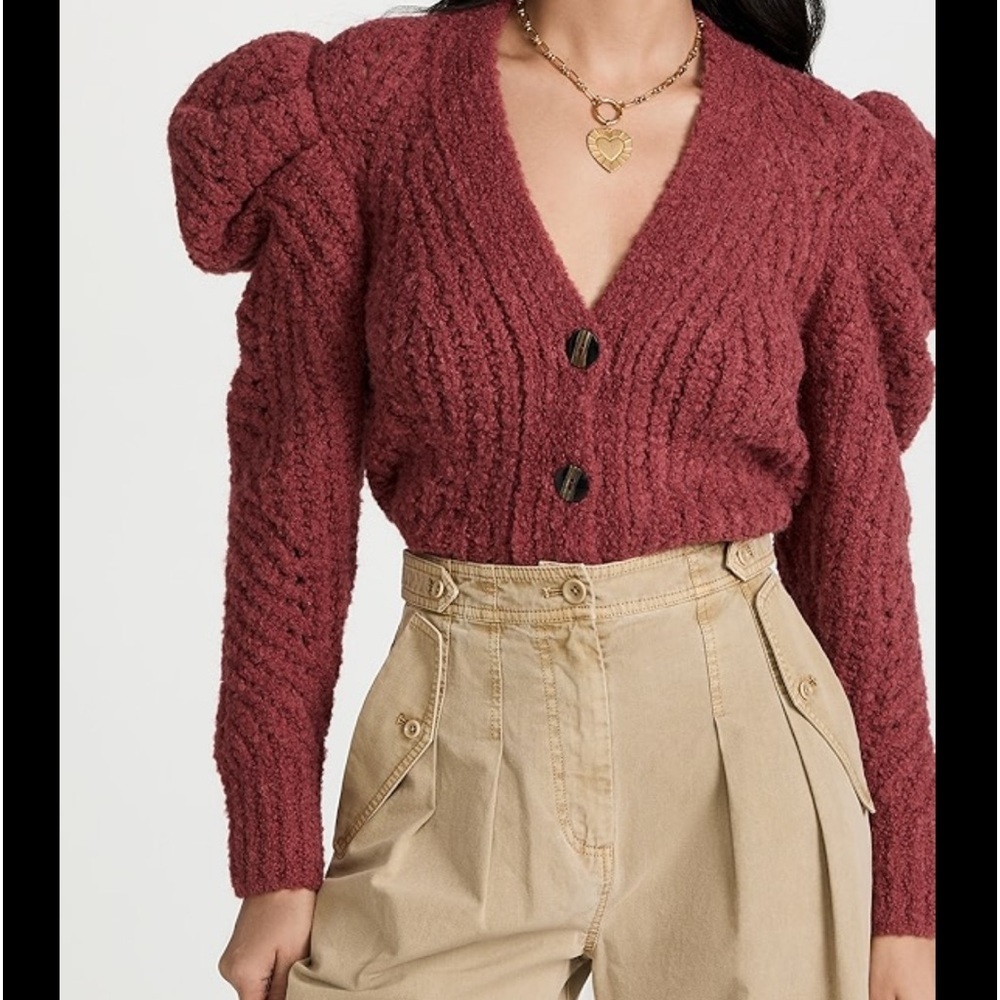 Ulla Johnson Odette Alpaca Blend Puff Sleeve Knit Cardigan Small